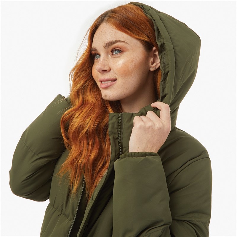 Manteau long matelassé de rameuse femmes Kaki foncé - Image 3