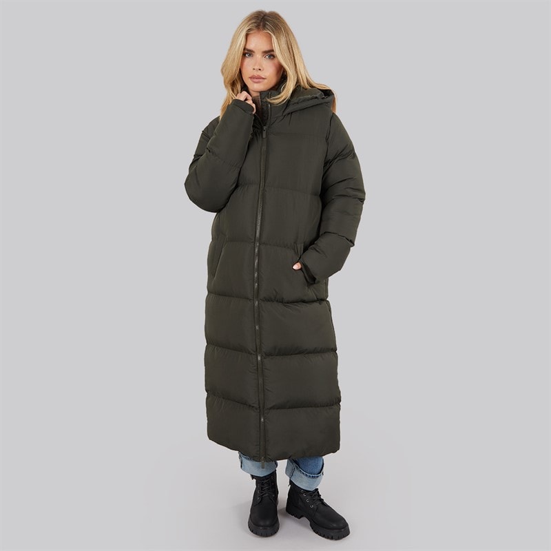 Manteau long matelassé de rameuse femmes Kaki foncé - Image 4