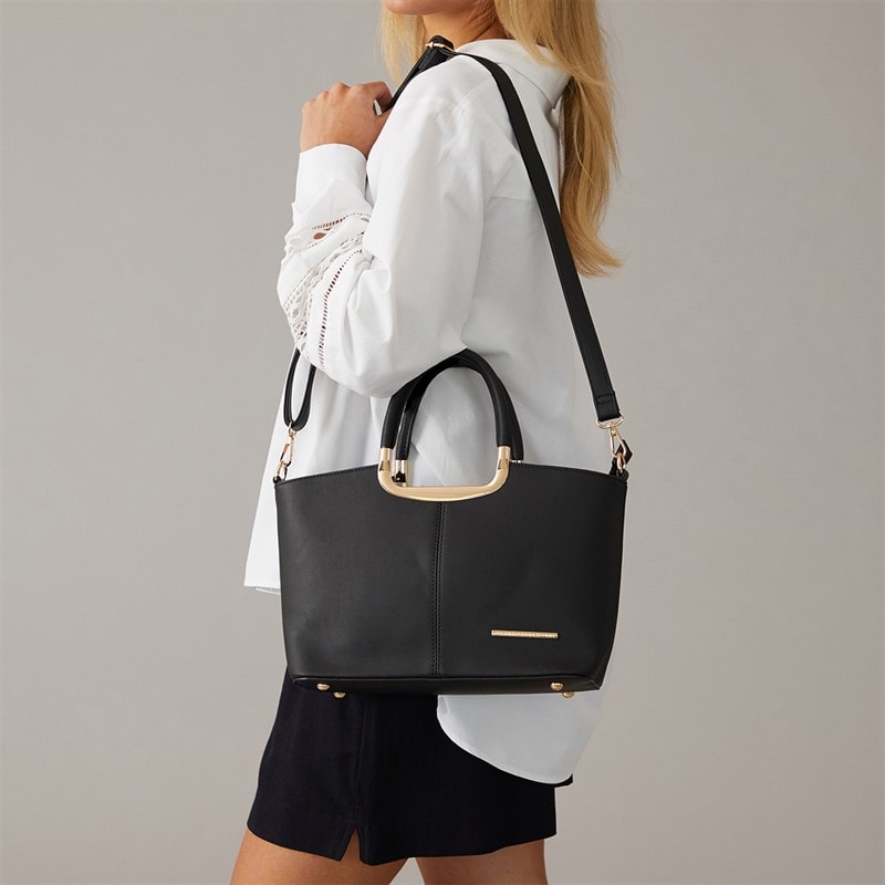 Damen - Metal Griff Tasche Schwarz - Bild 2