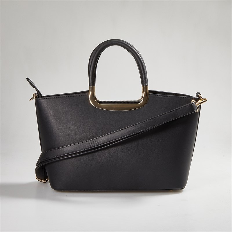 Damen - Metal Griff Tasche Schwarz - Bild 3