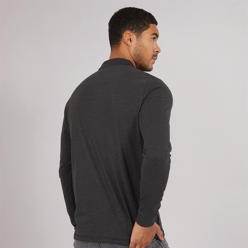 Herren - Langarm J Polohemd Charcoal Mel/Schwarz - Bild 2