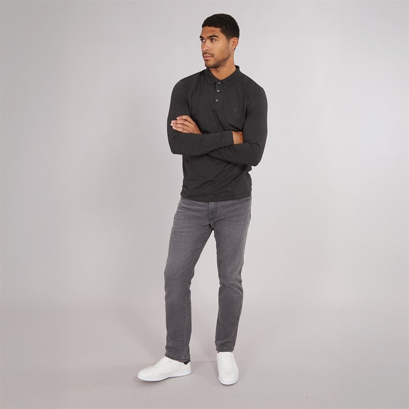 Herren - Langarm J Polohemd Charcoal Mel/Schwarz - Bild 4