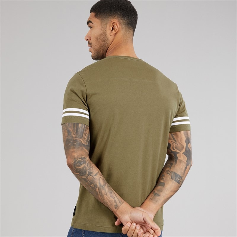 Herren - Armstreifen T-Shirt Hellkhaki/Weiß - Bild 2