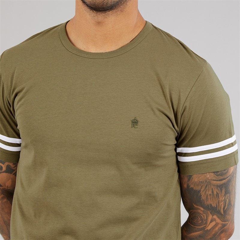 Herren - Armstreifen T-Shirt Hellkhaki/Weiß - Bild 3