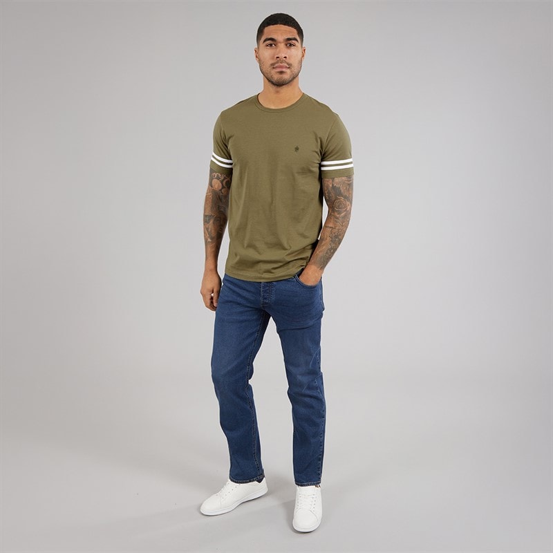 Herren - Armstreifen T-Shirt Hellkhaki/Weiß - Bild 4