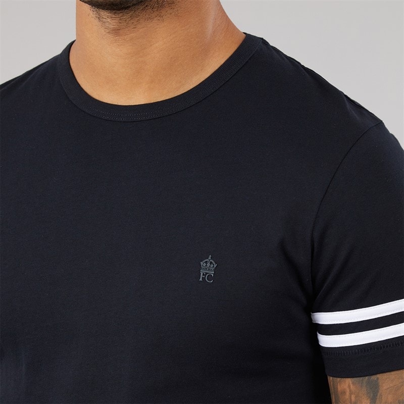 Heren t-shirt met armstrepen Navy/Wit - Afbeelding 3