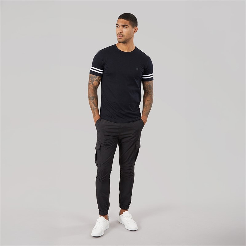 Heren t-shirt met armstrepen Navy/Wit - Afbeelding 4