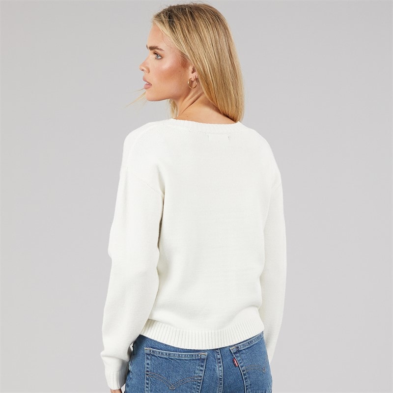 Damen - Herz-Applikations-Cardigan Winter White/Lippenstift Rot - Bild 2
