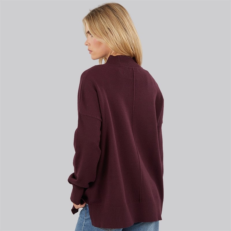 Damen - Gemütlicher Mock-Centre-Pullover Burgundy Red - Bild 2