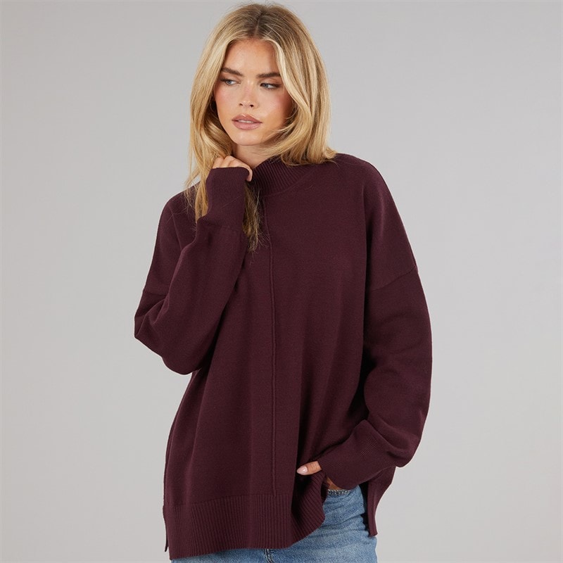 Damen - Gemütlicher Mock-Centre-Pullover Burgundy Red - Bild 3