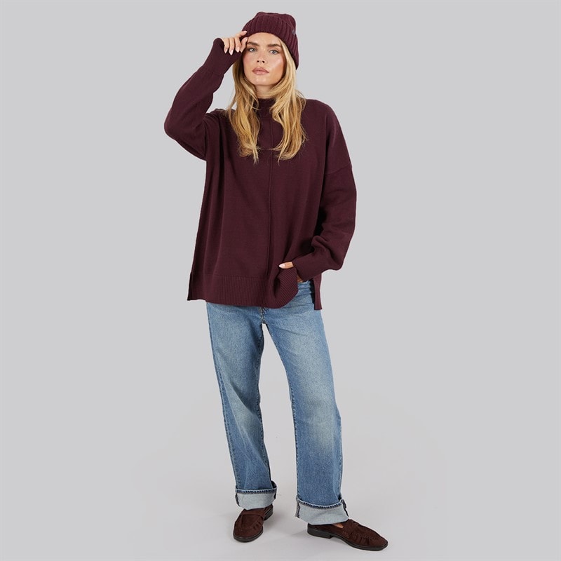 Damen - Gemütlicher Mock-Centre-Pullover Burgundy Red - Bild 4