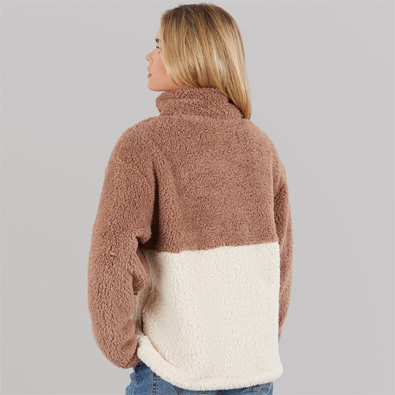 Damskie polar borg block z półzamkiem 1/2 Mocha/Oatmeal – zdjęcie  2