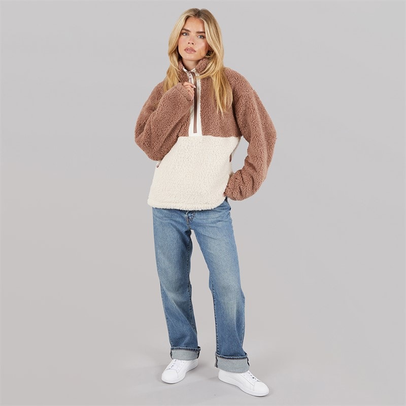 Damskie polar borg block z półzamkiem 1/2 Mocha/Oatmeal – zdjęcie  4