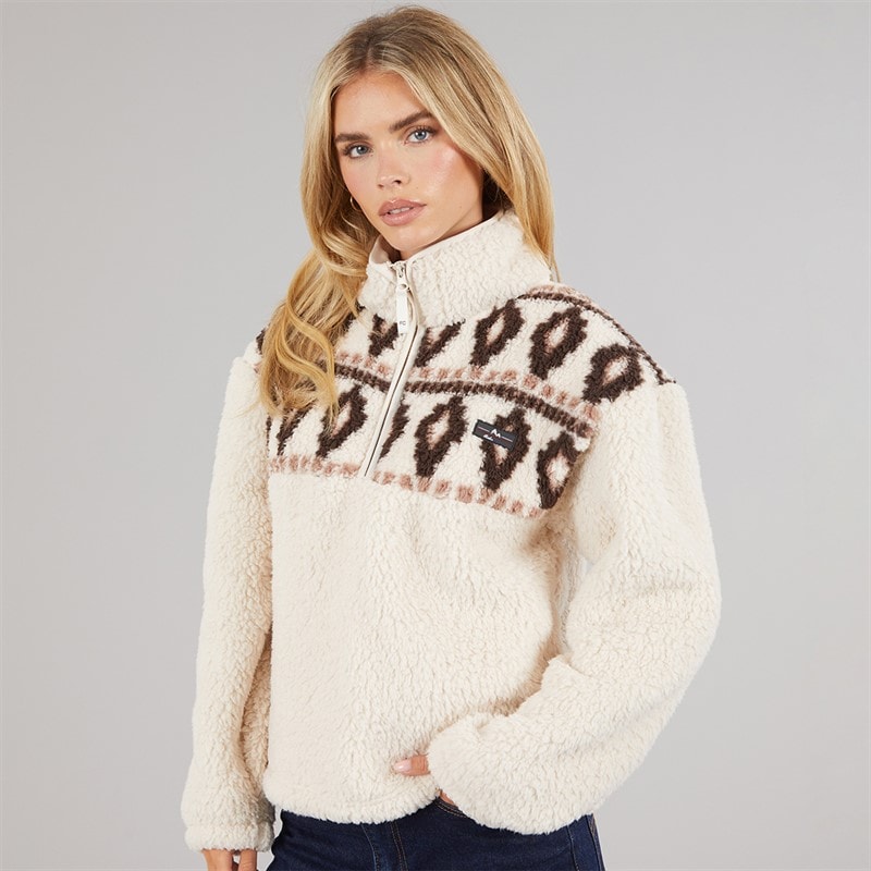 Dames borg fairisle zip fleece Oatmeal - Afbeelding 3