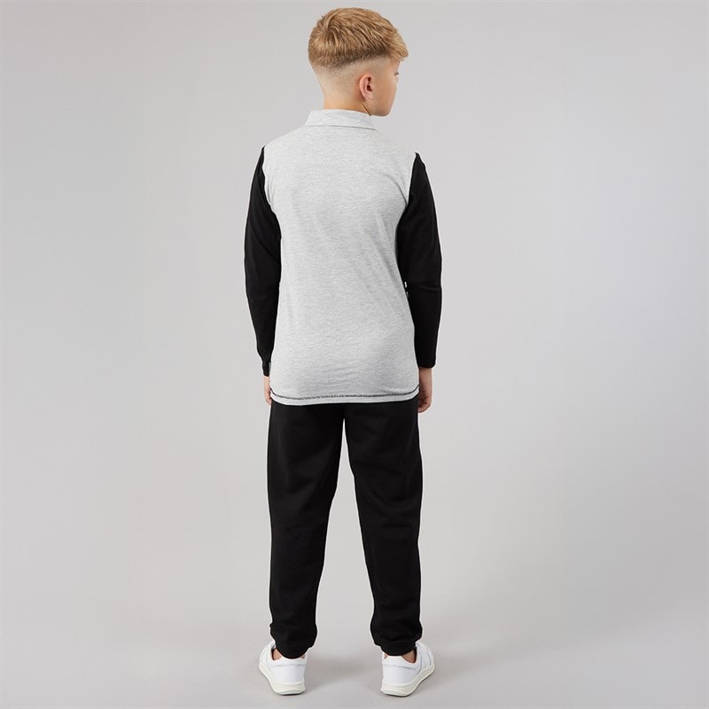 Jungen - Court Langarm-Zip-Polohemd Und Jogginghose Set Schwarz/Hellgrau Melange - Bild 2
