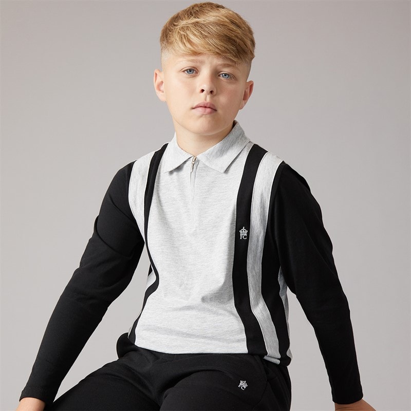 Jungen - Court Langarm-Zip-Polohemd Und Jogginghose Set Schwarz/Hellgrau Melange - Bild 3