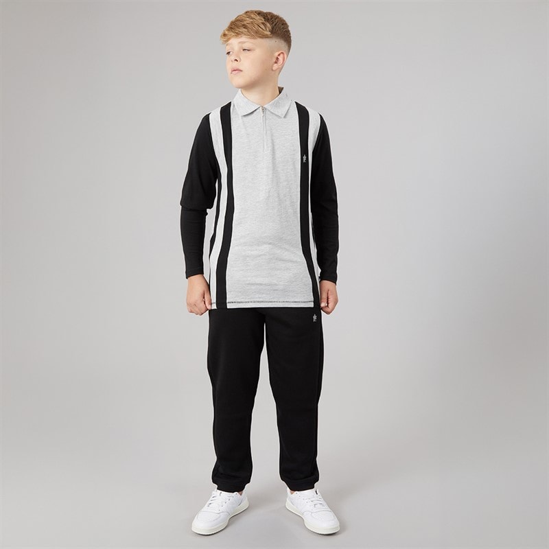 Jungen - Court Langarm-Zip-Polohemd Und Jogginghose Set Schwarz/Hellgrau Melange - Bild 4