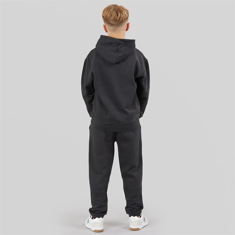 Jongens label overhead hoodie en joggers trainingspak Charcoal Melange/Ecru/Verbrand Oranje - Afbeelding 2
