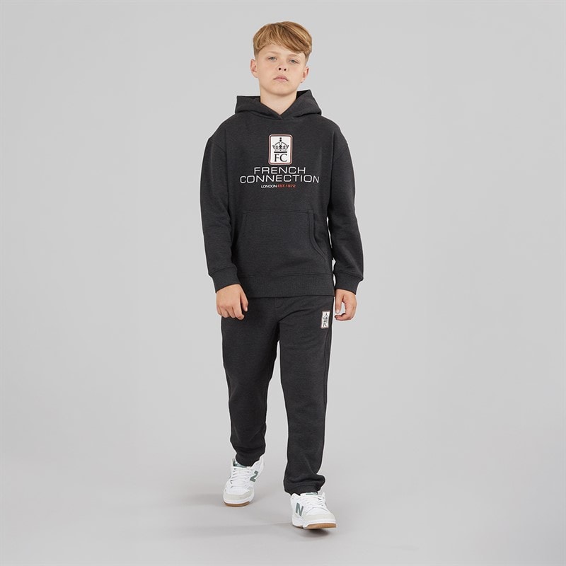 Jongens label overhead hoodie en joggers trainingspak Charcoal Melange/Ecru/Verbrand Oranje - Afbeelding 4