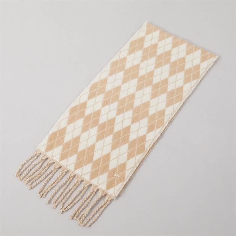 Damskie szalik w romby Camel/Porcelain – zdjęcie  1