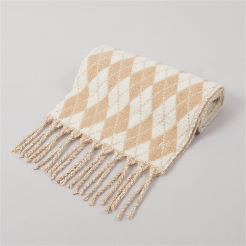 Damskie szalik w romby Camel/Porcelain – zdjęcie  2