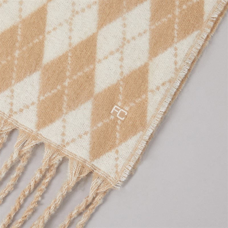 Damskie szalik w romby Camel/Porcelain – zdjęcie  3