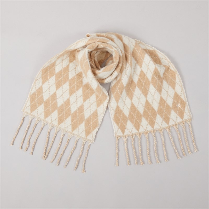 Damskie szalik w romby Camel/Porcelain – zdjęcie  4