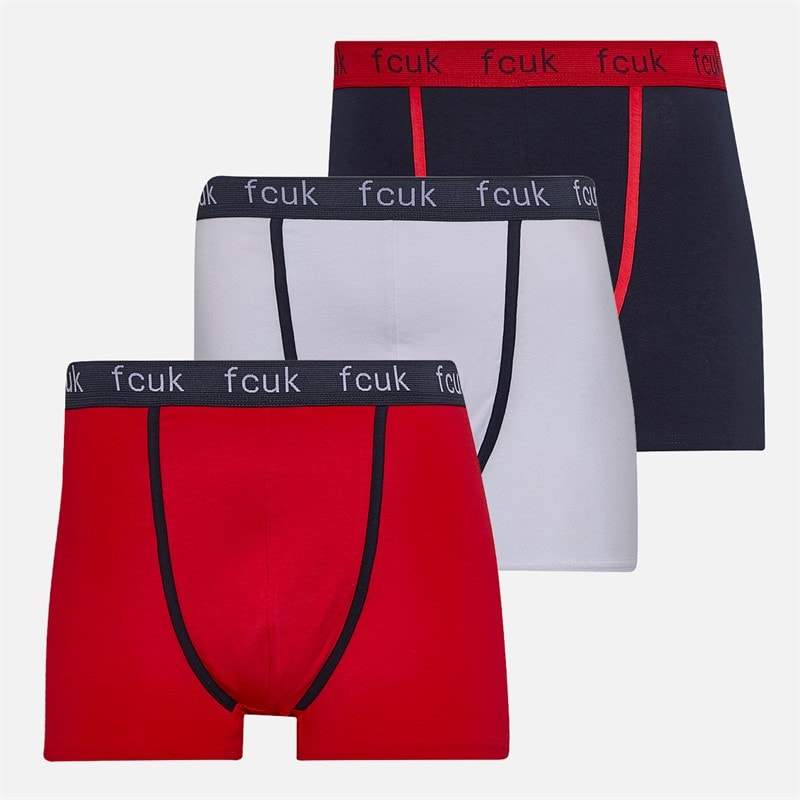 French Connection Lot de trois boxers FCUK hommes - FCUK 8 Marine/Rouge/Blanc