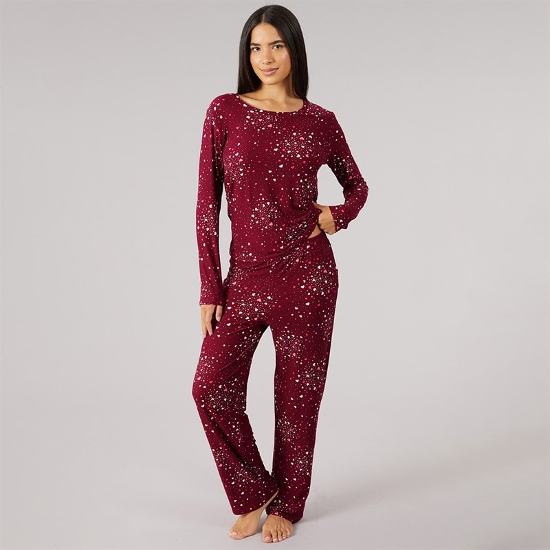 Damen - Soft Touch Scatter Heart Pyjama Burgundy - Bild 1