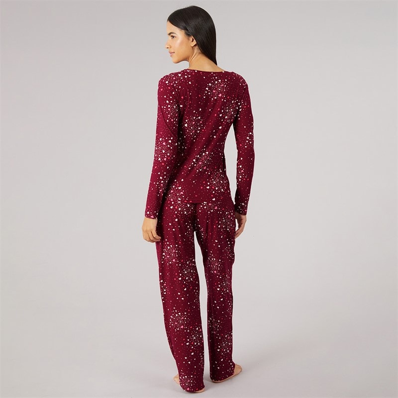 Damen - Soft Touch Scatter Heart Pyjama Burgundy - Bild 2