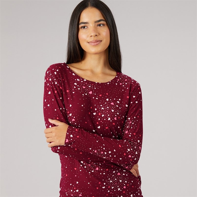 Damen - Soft Touch Scatter Heart Pyjama Burgundy - Bild 3