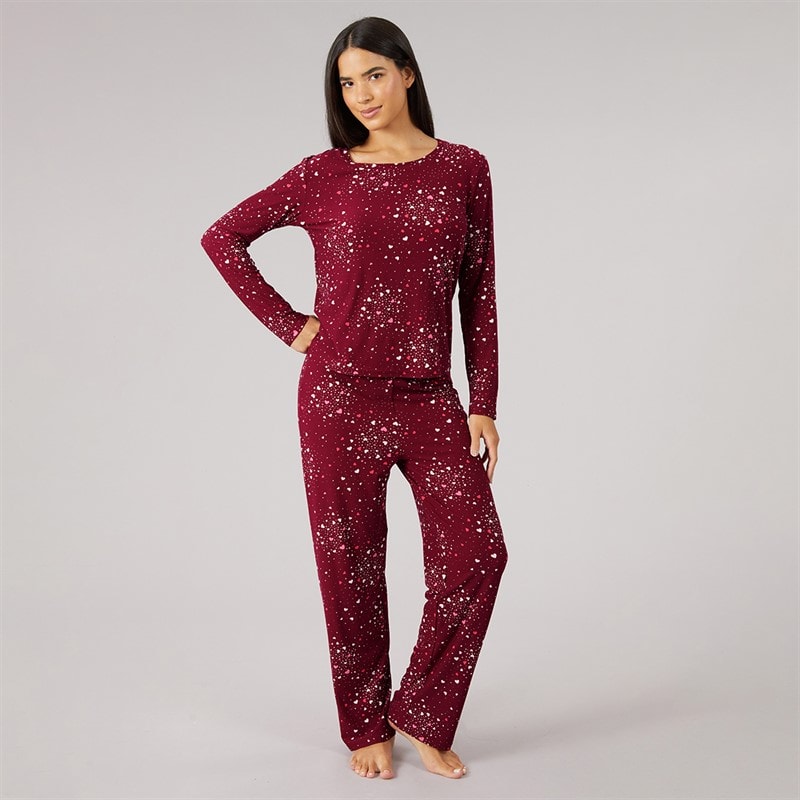Damen - Soft Touch Scatter Heart Pyjama Burgundy - Bild 4
