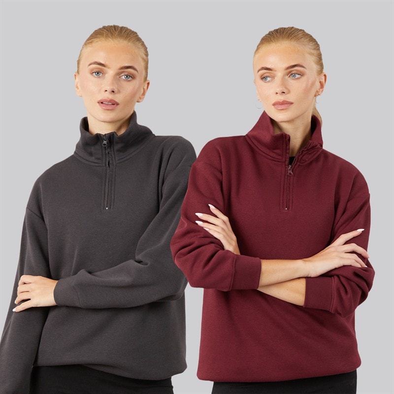 Lot de deux sweat-shirts à demi-fermeture éclair femmes Magnet/Bourgogne - Image 1