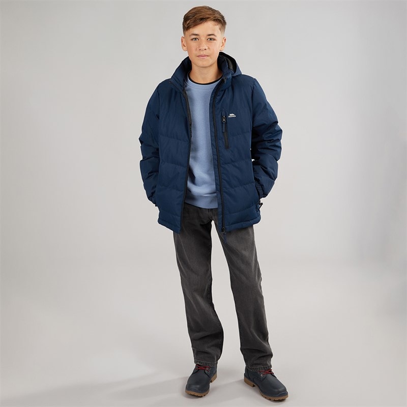 Trespass Junior Jongens figo waterdichte gewatteerde jas met capuchon - Navy - Afbeelding 4