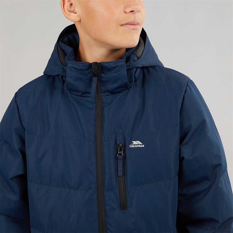 Trespass Junior Jongens figo waterdichte gewatteerde jas met capuchon - Navy - Afbeelding 5