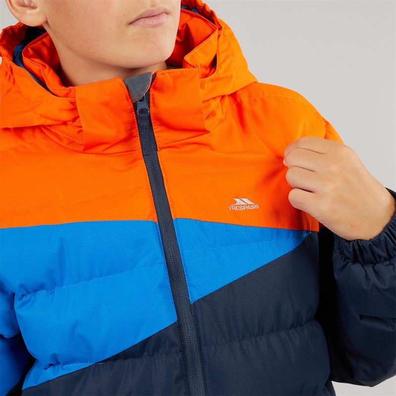 Junior Jongens waterdichte gevoerde jas met capuchon Navy/Hot Orange/Blauw - Afbeelding 5