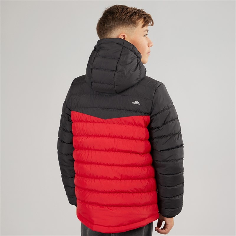 Trespass Junior Jongens oskar gewatteerde capuchonjas - Rood/Dunkelgrau - Afbeelding 2