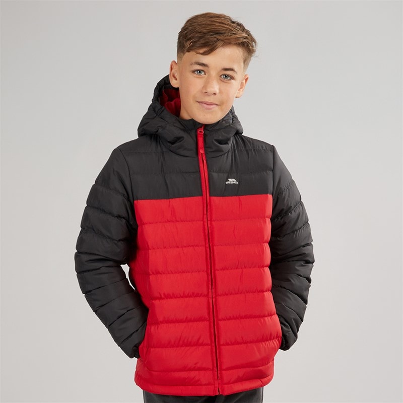 Trespass Junior Jongens oskar gewatteerde capuchonjas - Rood/Dunkelgrau - Afbeelding 3