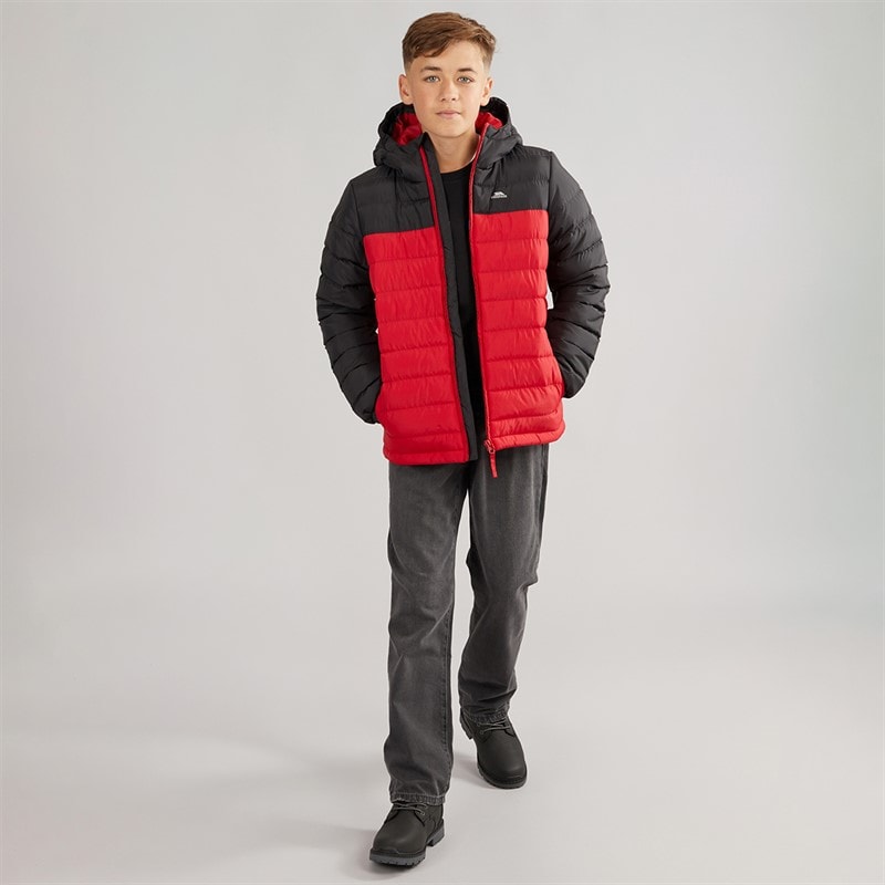 Trespass Junior Jongens oskar gewatteerde capuchonjas - Rood/Dunkelgrau - Afbeelding 4