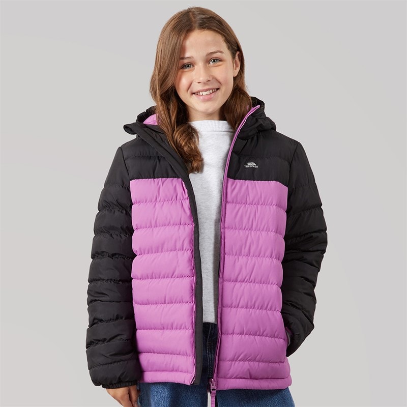 Trespass Dziewczęce ocieplana kurtka z kapturem oskar - Deep Pink/Dunkel Grey – zdjęcie  1