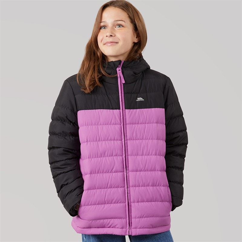 Trespass Dziewczęce ocieplana kurtka z kapturem oskar - Deep Pink/Dunkel Grey – zdjęcie  3