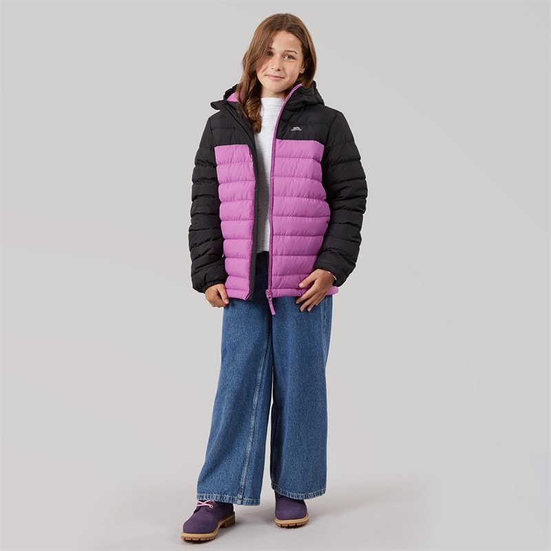 Trespass Dziewczęce ocieplana kurtka z kapturem oskar - Deep Pink/Dunkel Grey – zdjęcie  4