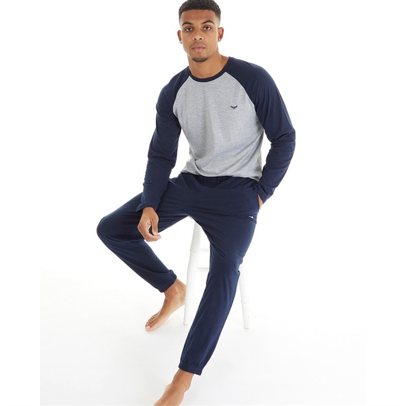 THREADBARE Mężczyźni komplet piżamowy - Grey Marl/Granatowy