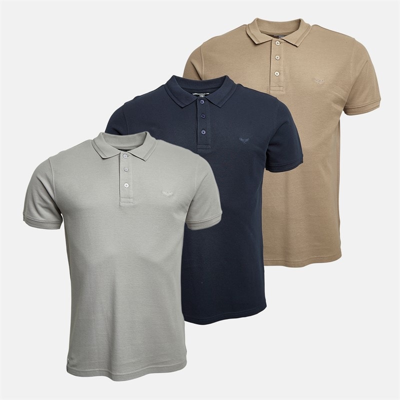 THREADBARE Herren - Shiraz Polohemden Dreierpack - Navy/Ultimate Grey/Desert Taupe