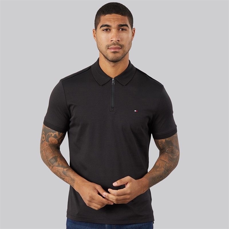 Herren - Interlock Zip Reg Polo-Shirt Schwarz - Bild 3