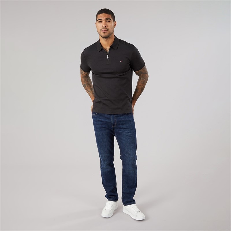 Herren - Interlock Zip Reg Polo-Shirt Schwarz - Bild 4