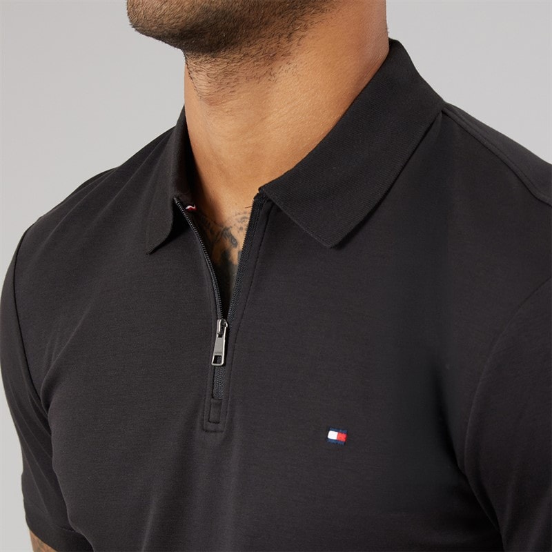 Herren - Interlock Zip Reg Polo-Shirt Schwarz - Bild 5