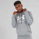 Sweat à capuche logo UA Rival en polaire hommes Castlerock Light Hearther/Blanc
