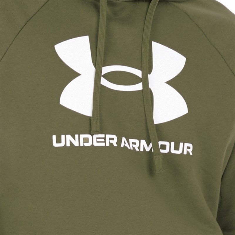 Sweat à capuche logo UA Rival en polaire hommes Marine OD Vert/Blanc - Image 3