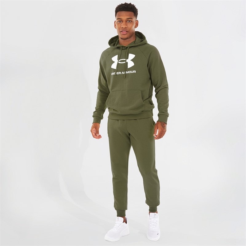 Sweat à capuche logo UA Rival en polaire hommes Marine OD Vert/Blanc - Image 4